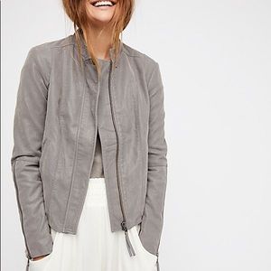 Free People, Size 0, Grey Vegan Suede Moto Jacket